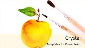  Presentation with brush painted pastel colour - Cool new PPT layouts with simple bachground light colour agticulture - painted yellow apple and brushes backdrop and a  colored foreground