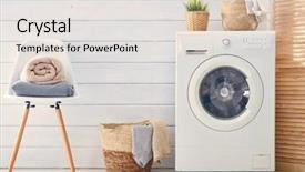  Presentation with laundry room - Colorful presentation design enhanced with simple blue white - interior of a real laundry backdrop and a lemonade colored foreground