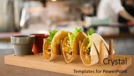  Presentation with tacos - PPT theme featuring simple boat - delicious tacos with fillet background and a gold colored foreground
