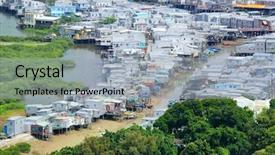  Presentation with fishing boat - Slide set consisting of simple boat - fishing village tai o background and a light gray colored foreground