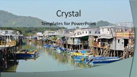  Presentation with simple japan hong kong - Slide set featuring simple boat - tai o fishing village background and a light blue colored foreground