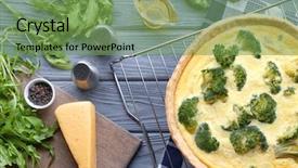  Presentation with dark vintage wood table texture - PPT layouts featuring simple boat - tasty broccoli quiche on wooden background and a  colored foreground