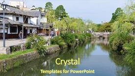  Presentation with boat river - PPT theme enhanced with simple boat - yanagawa river canal background and a tawny brown colored foreground