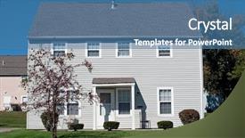  Presentation with house - Cool new PPT theme with simple clear - little blue house backdrop and a teal colored foreground