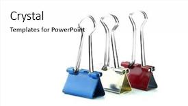  Presentation with three - Slides with simple colourfull - three paper clips against white background and a white colored foreground