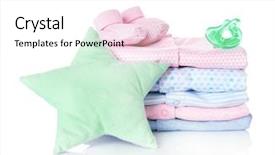  Presentation with baby clothes - PPT theme with pile of baby clothes cushion background and a white colored foreground