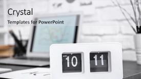  Presentation with workplace - Beautiful presentation featuring simple data table - modern comfortable workplace with clock backdrop and a white colored foreground