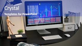  Presentation with workplace - Slide set having simple data table - modern comfortable workplace with computer background and a cobalt blue colored foreground