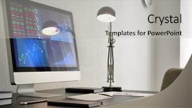  Presentation with workplace - Audience pleasing presentation design consisting of simple data table - modern comfortable workplace with computer backdrop and a light gray colored foreground