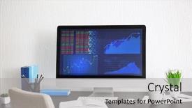  Presentation with workplace - Presentation having simple data table - modern comfortable workplace with computer background and a light gray colored foreground