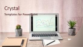  Presentation with workplace - Beautiful slide set featuring simple data table - modern comfortable workplace with laptop backdrop and a lemonade colored foreground