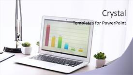  Presentation with workplace - Presentation design with simple data table - modern comfortable workplace with laptop background and a sky blue colored foreground