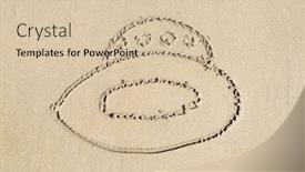  Presentation with ufo - Slide deck enhanced with simple-drawing-in-the-sand background and a soft green colored foreground