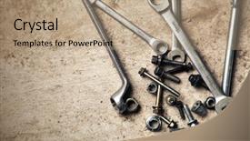  Presentation with cartoon outer space - Presentation design featuring simple engineering - wrench with nuts and bolt background and a  colored foreground