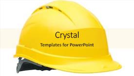  Presentation with safety - Presentation theme enhanced with simple engineering - yellow safety helmet isolated background and a  colored foreground