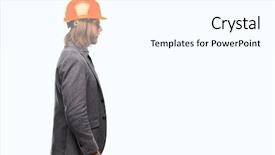  Presentation with architec - Slide set with simple engineering - young handsome architec man background and a white colored foreground