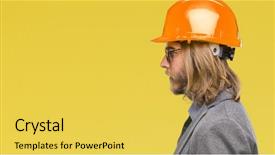  Presentation with architec - Presentation theme having simple engineering - young handsome architec man background and a yellow colored foreground