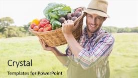  Presentation with fruit and veg - Slide deck consisting of simple green - farmer carrying basket of veg background and a blonde colored foreground