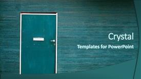  Presentation with simple green - Colorful slide set enhanced with simple green metallic doors with striped wall backdrop and a ocean colored foreground