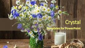  Presentation with milk bottle and milk glass - PPT layouts enhanced with simple herbal - bouquet of field flowers glass background and a tawny brown colored foreground