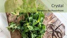  Presentation with cutting board - Cool new slide deck with simple herbal - rustic cutting board with leaves backdrop and a yellow colored foreground