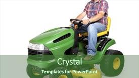  Presentation with tractor - Amazing slide set having simple machines - lawn tractor with man riding backdrop and a forest green colored foreground