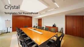  Presentation with meetings - PPT layouts having simple machines - long wooden table modern armchairs background and a soft green colored foreground