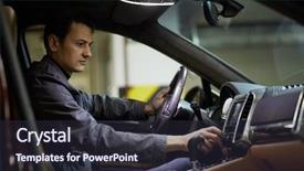  Presentation with car parking - Colorful slide set enhanced with simple machines - man sits on driver seat backdrop and a wine colored foreground