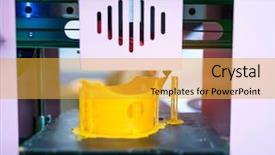  Presentation with 3d printing print concept metallic - Colorful PPT theme enhanced with simple machines - printing 3d printer object backdrop and a gold colored foreground