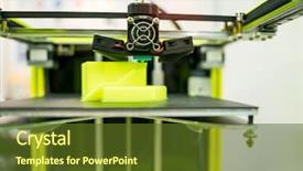  Presentation with 3d printing print concept metallic - Beautiful slide deck featuring simple machines - printing 3d printer object backdrop and a tawny brown colored foreground