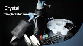  Presentation with dark simple - Beautiful presentation design featuring simple machines - tattoo machine and tattoo supplies backdrop and a black colored foreground
