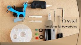  Presentation with tattoo - Colorful presentation enhanced with simple machines - tattoo machine and tattoo supplies backdrop and a coral colored foreground