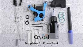  Presentation with mechanical - Cool new PPT layouts with simple mechanical - tattoo machine and tattoo supplies backdrop and a light gray colored foreground