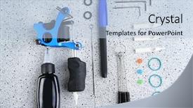  Presentation with mechanical - Slide set with simple mechanical - tattoo machine and tattoo supplies background and a light blue colored foreground