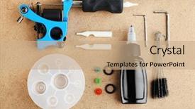  Presentation with mechanical - Slides having simple mechanical - tattoo machine and tattoo supplies background and a  colored foreground