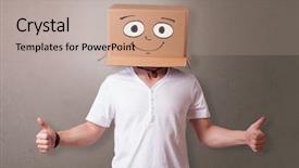  Presentation with cardboard art sculpture - Theme having simple nice - young boy standing and gesturing background and a coral colored foreground