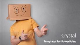  Presentation with cardboard - PPT layouts enhanced with simple nice - young man standing and gesturing background and a gray colored foreground