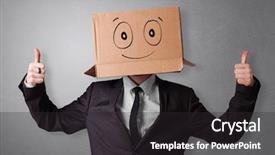  Presentation with cardboard - PPT layouts with simple nice - young man standing and gesturing background and a dark gray colored foreground