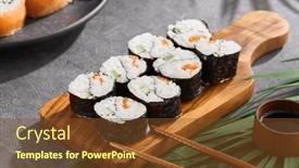  Presentation with simple food - PPT theme having simple-roll-yin-yang-maki background and a tawny brown colored foreground