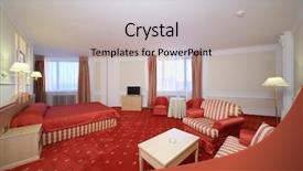  Presentation with red carpet - Colorful slide set enhanced with simple room with double bed with red linen red carpet and armchairs backdrop and a light gray colored foreground