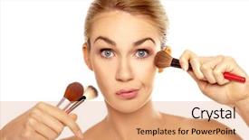  Presentation with brushes makeup - Cool new presentation theme with simple tem - humorous image of woman backdrop and a coral colored foreground