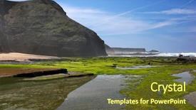  Presentation with beautiful skin and beach - Presentation theme with simple wave green - beautiful beach background and a  colored foreground