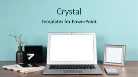  Presentation with web - Amazing slide set having simple web - comfortable workplace with modern laptop backdrop and a light blue colored foreground