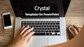  Presentation with laptop - PPT layouts enhanced with simple web - male hands working on laptop background and a black colored foreground