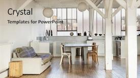  Presentation with wide - Audience pleasing slide deck consisting of simple white - wide room of loft beams backdrop and a mint green colored foreground