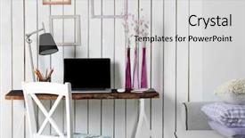  Presentation with workplace - Presentation theme featuring simple white purple - stylish workplace at home indoors background and a light gray colored foreground