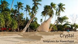  Presentation with african people - Beautiful PPT theme featuring simple wooden boats of local backdrop and a coral colored foreground