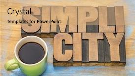  Presentation with cup coffee - Slide deck having simplicity word abstract in letterpress background and a  colored foreground