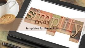  Presentation with cup coffee - Presentation featuring simplify-word-typography-text background and a coral colored foreground