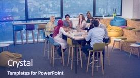  Presentation with virtual team meeting - Audience pleasing theme consisting of simulation - multiethnic business team using virtual backdrop and a  colored foreground